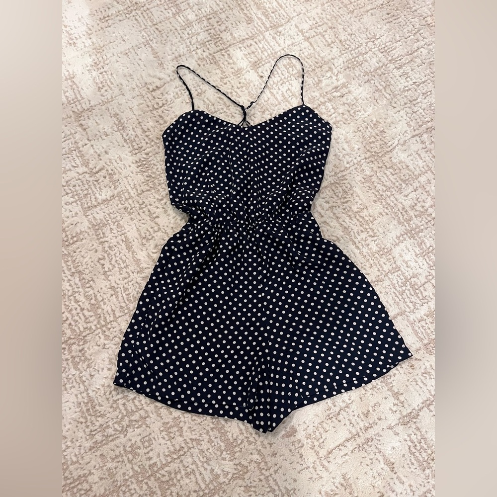 ZARA Navy Blue Polka Dot Romper XS